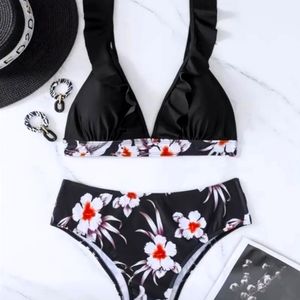 High waist ruffled bikini set swimsuit